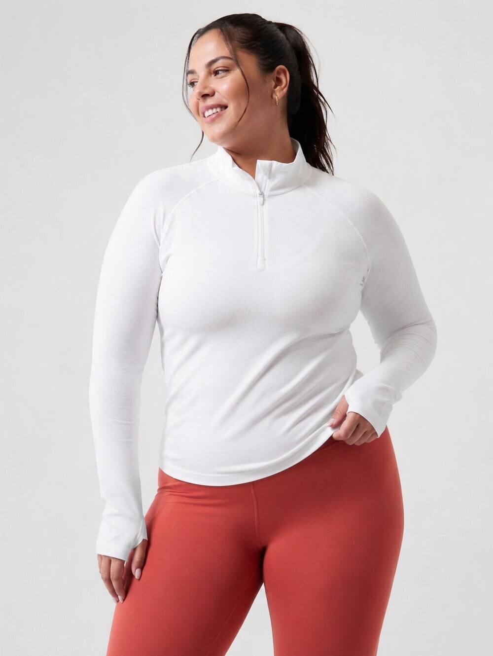 ATHLETA Momentum Seamless 1/2 Zip White Active Pullover, Lightweight XL